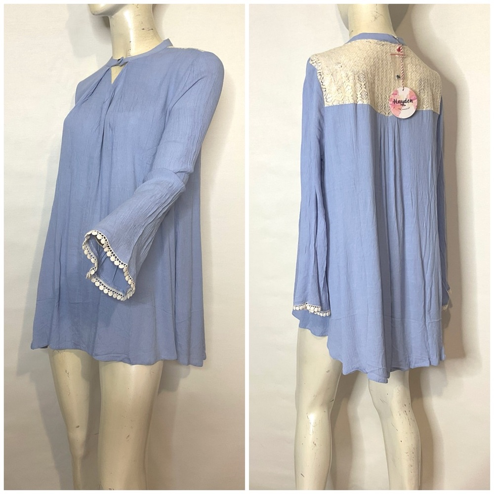NEW Hayden Bell Sleeve Trapeze Mini Dress Crinkle Fabric Small